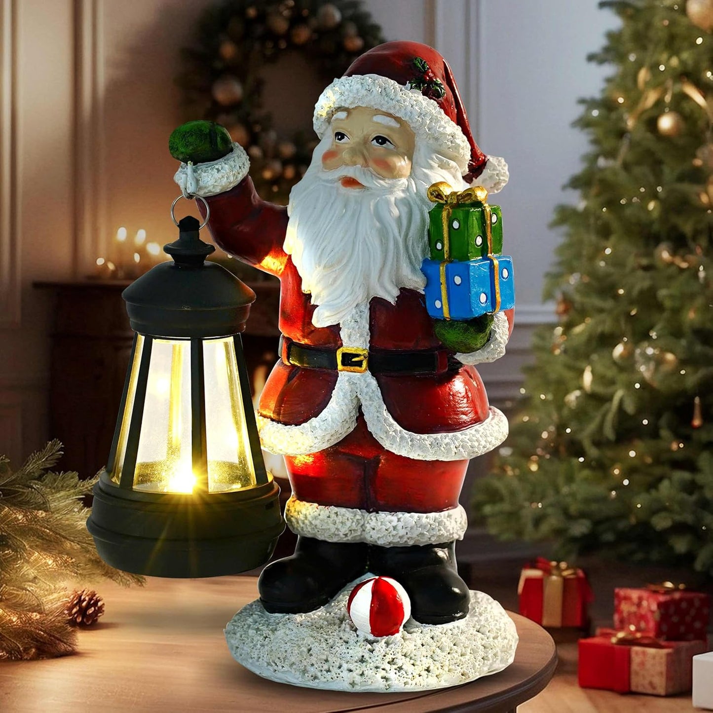 Skiennix Santa Claus Decor - Standing Figurines with Lantern Light for Indoor Ornaments | 2025 Holiday Centerpieces