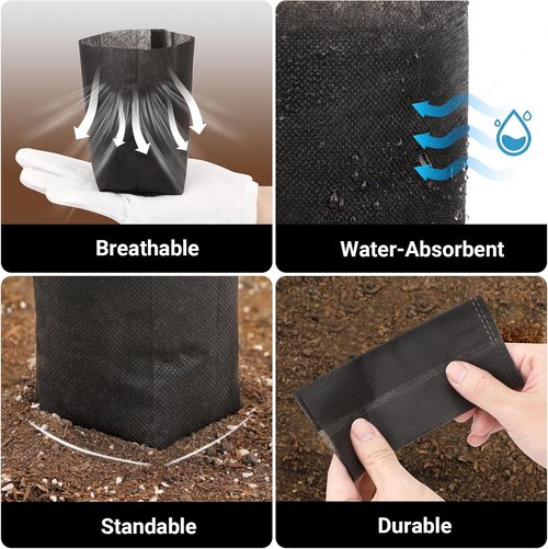 Black Plant Grow Bags - Breathable Non-Woven Fabric for Seedlings | Pack of 200, 5.5x5.9 Inches