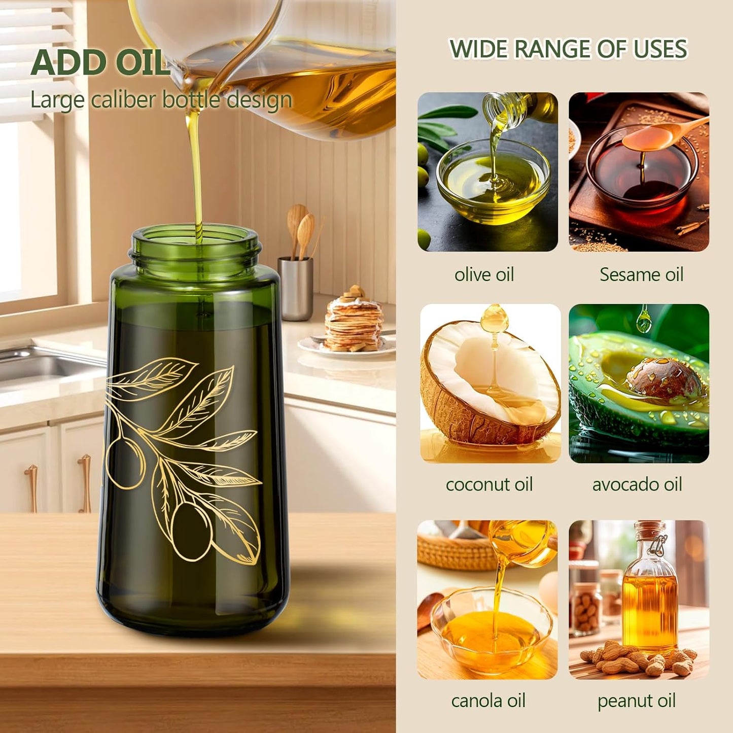 Skiennix Glass Olive Oil Sprayer - Continuous Cooking Spray with Portion Control | 200ml Green Bottle