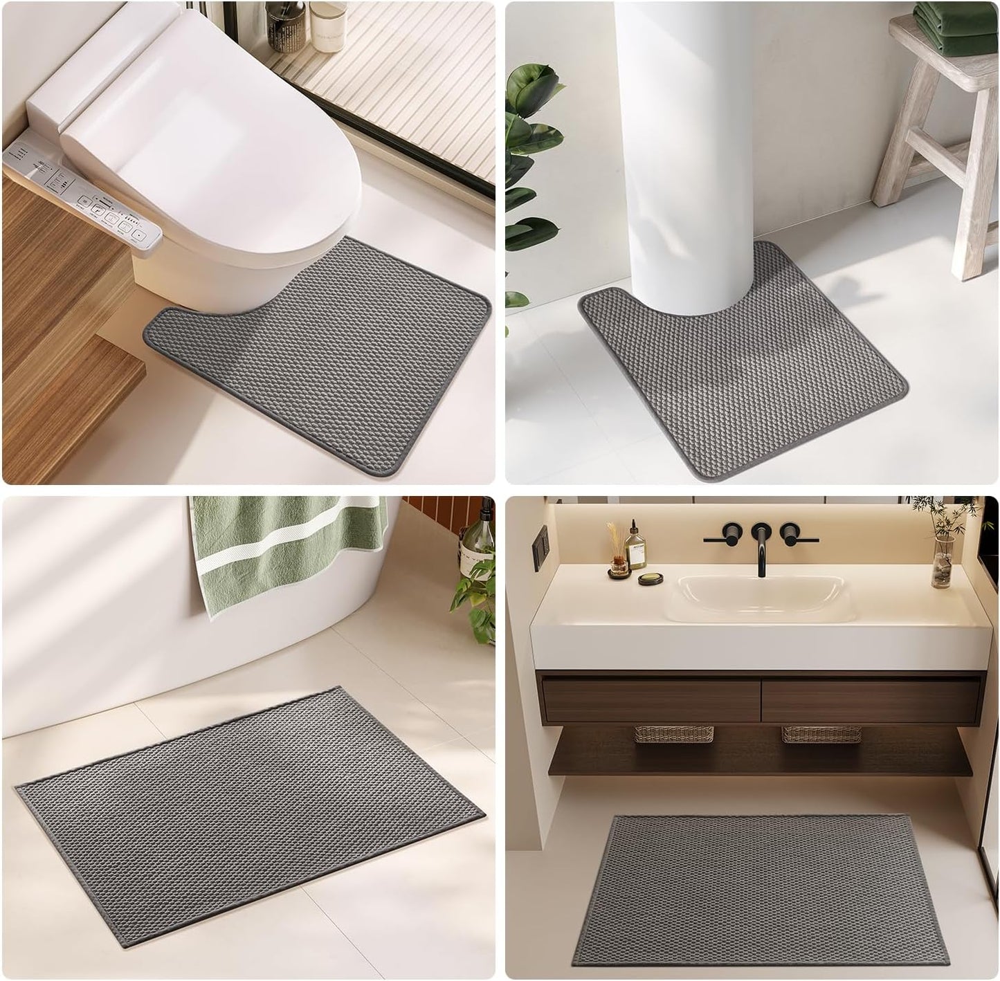 TYUU Bathroom Rug - Non-Slip, Super Absorbent Quick-Dry Mat | Dark Grey, 16"x24" Size