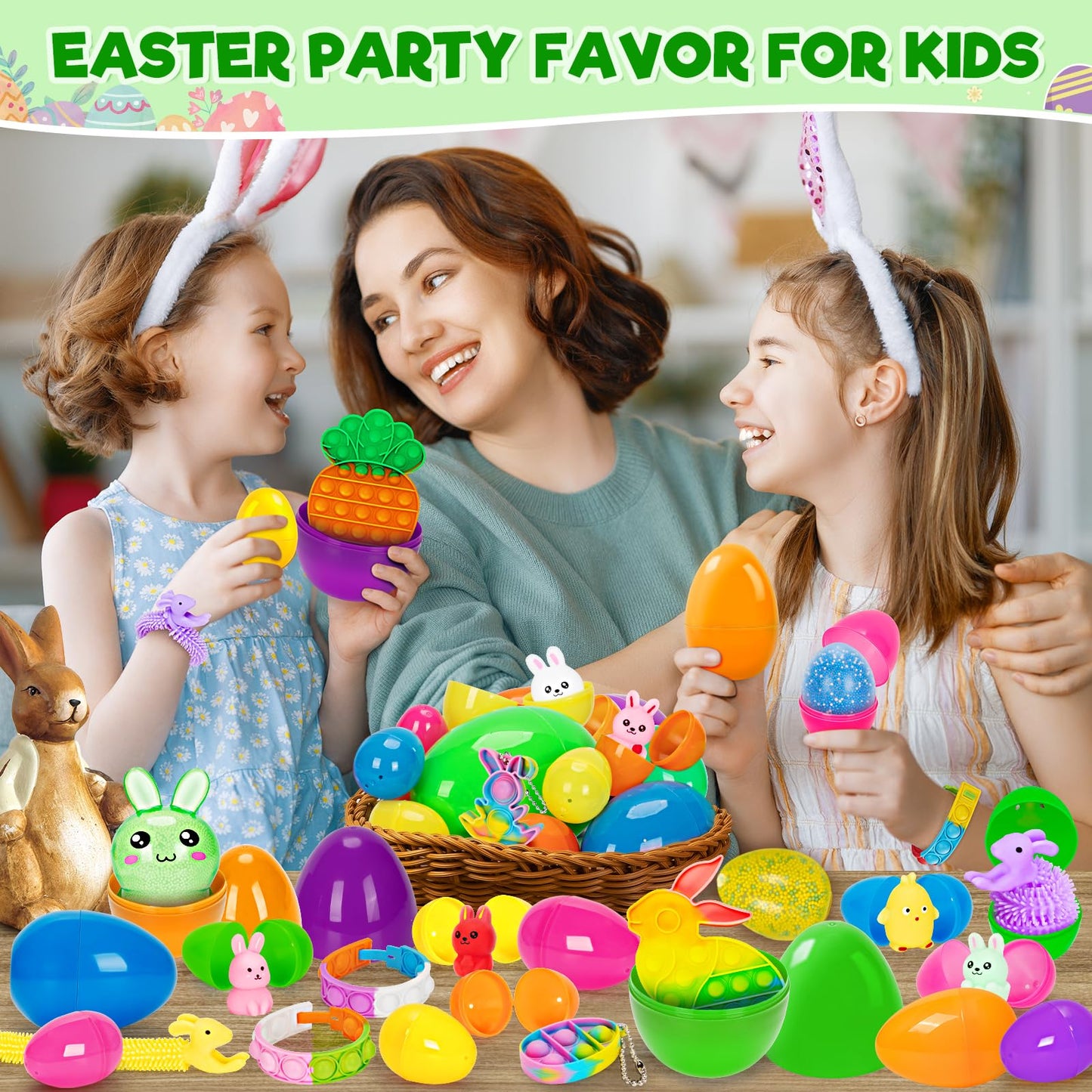 Jyusmile 36 Pack Prefilled Easter Eggs with Toys, Bulk Mix 4 Sizes Plastic Easter Eggs with Assorted Toys Inside, Surprise Eggs for Easter Hunt, Easter Basket Stuffers, Party Favors for Kids