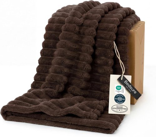 Bedsure GentleSoft Fleece Blanket - Cozy Dark Chocolate Throw for Couch, 50x70 Inches