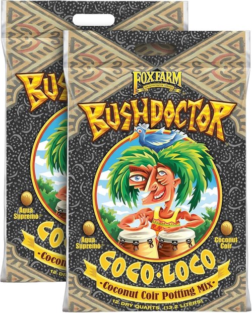 FoxFarm BushDoctor Coco Loco Soil Potting Mix - Triple-Washed, Water Retaining, Bat Guano & Earthworm Castings | 12 Quart (2 Pack)