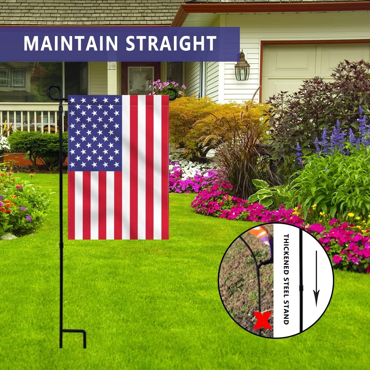 YEAHOME Garden Flag Stand Holder - Premium Weather-Proof Metal Flagpole for Outdoor Decor