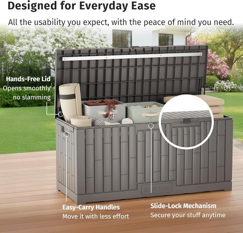 EAST OAK Outdoor Storage Box - 120 Gallon Waterproof Resin Deck Box | UV-Resistant for Cushions & Tools, Grey
