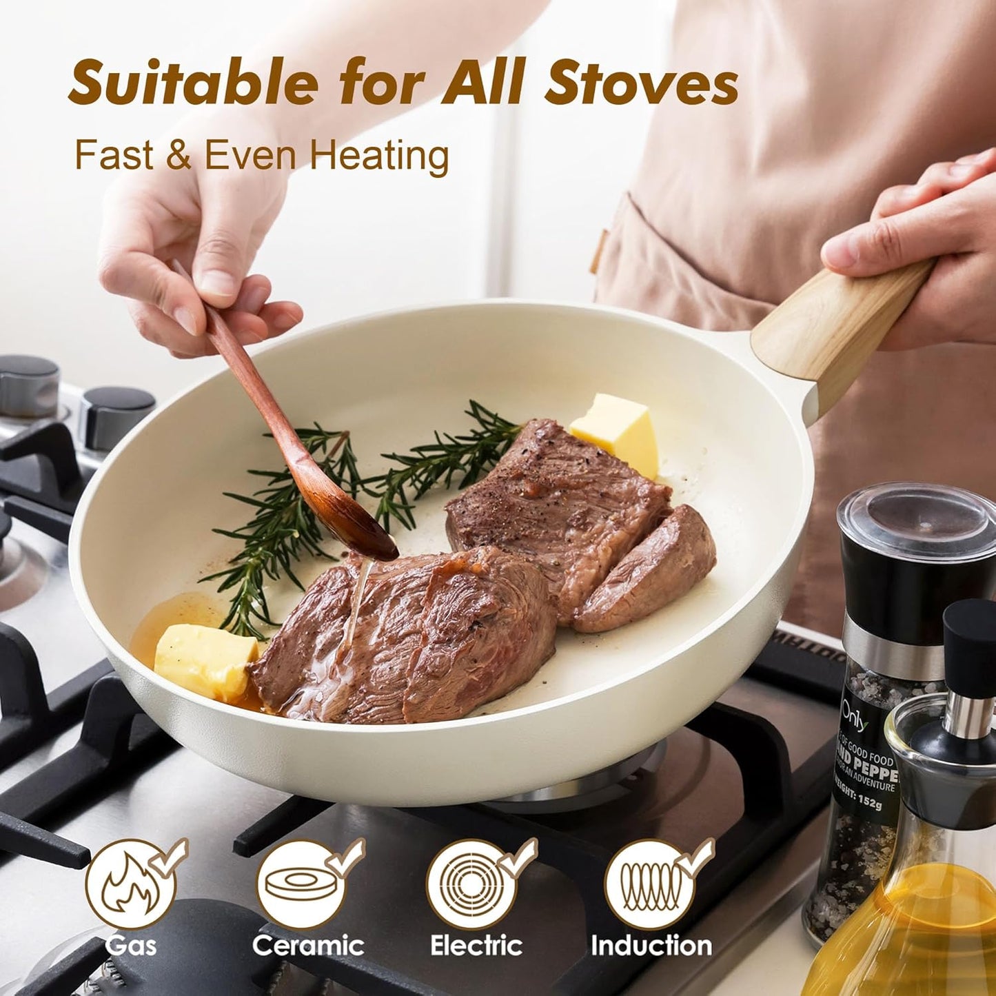 SENSARTE Ceramic Nonstick Frying Pan - Non-Toxic Omelet Skillet | 8/9.5/11/12.5 Inch, Induction Compatible, White