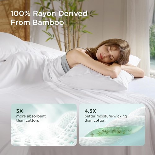 Bedsure Cooling Pillow Cases - Set of 2 Soft Rayon Bamboo Queen Pillow Covers | 20x30 Inches
