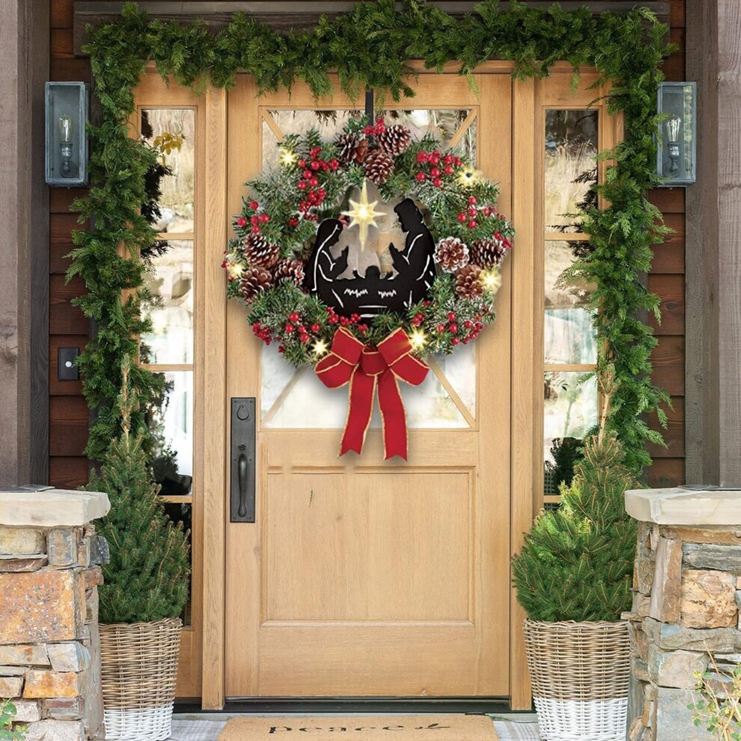 Wreath Door Hanger, Black Wreath Hanger for Front Door, Adjustable Wreath Hanger from 15 to 25 Inches Wreath Hangers, Metal Doors Wreath Hangers for Christmas, Spring, Easter Decorations Wreaths