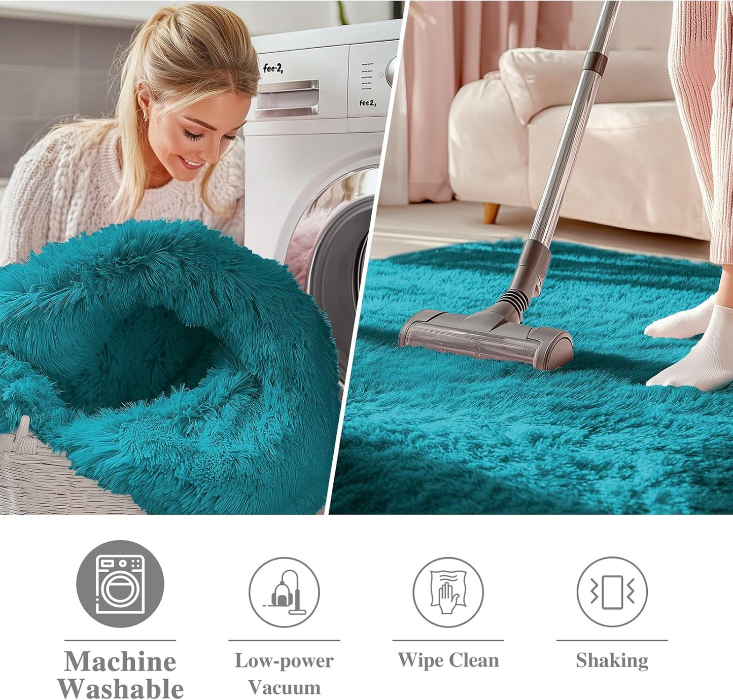 OLANLY Teal Round Area Rug - Soft, Fluffy, Machine Washable 2 ft Circle Carpet for Bedroom & Living Room