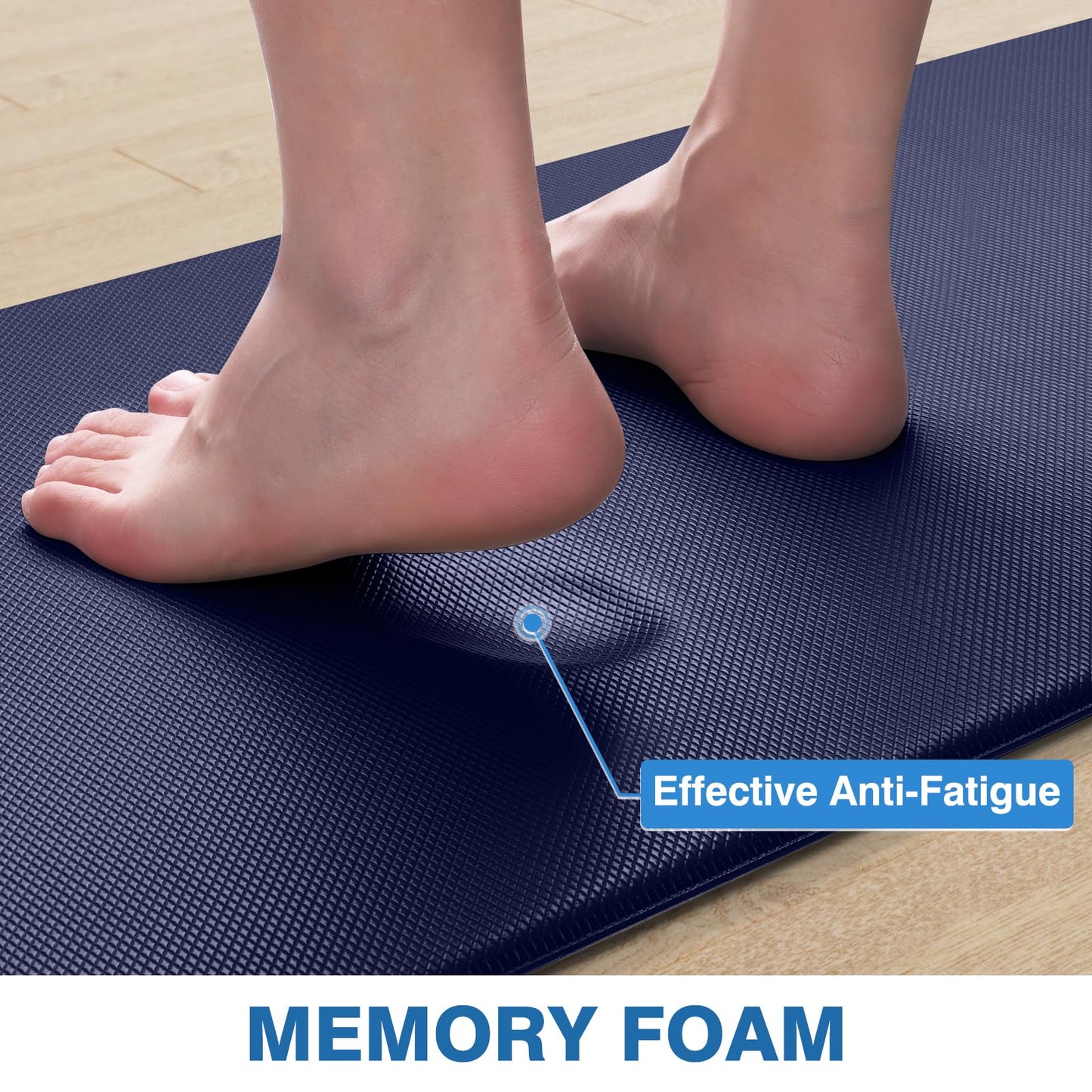 StepRite Kitchen Mats, 2PCS Kitchen Rugs, Cushioned Anti Fatigue Kitchen Mats for Floor, Non-Slip Standing Desk Mat, Waterproof Kitchen Rug Set for Kitchen, Floor, Office, 17.3"x30"+17.3"x59", Blue