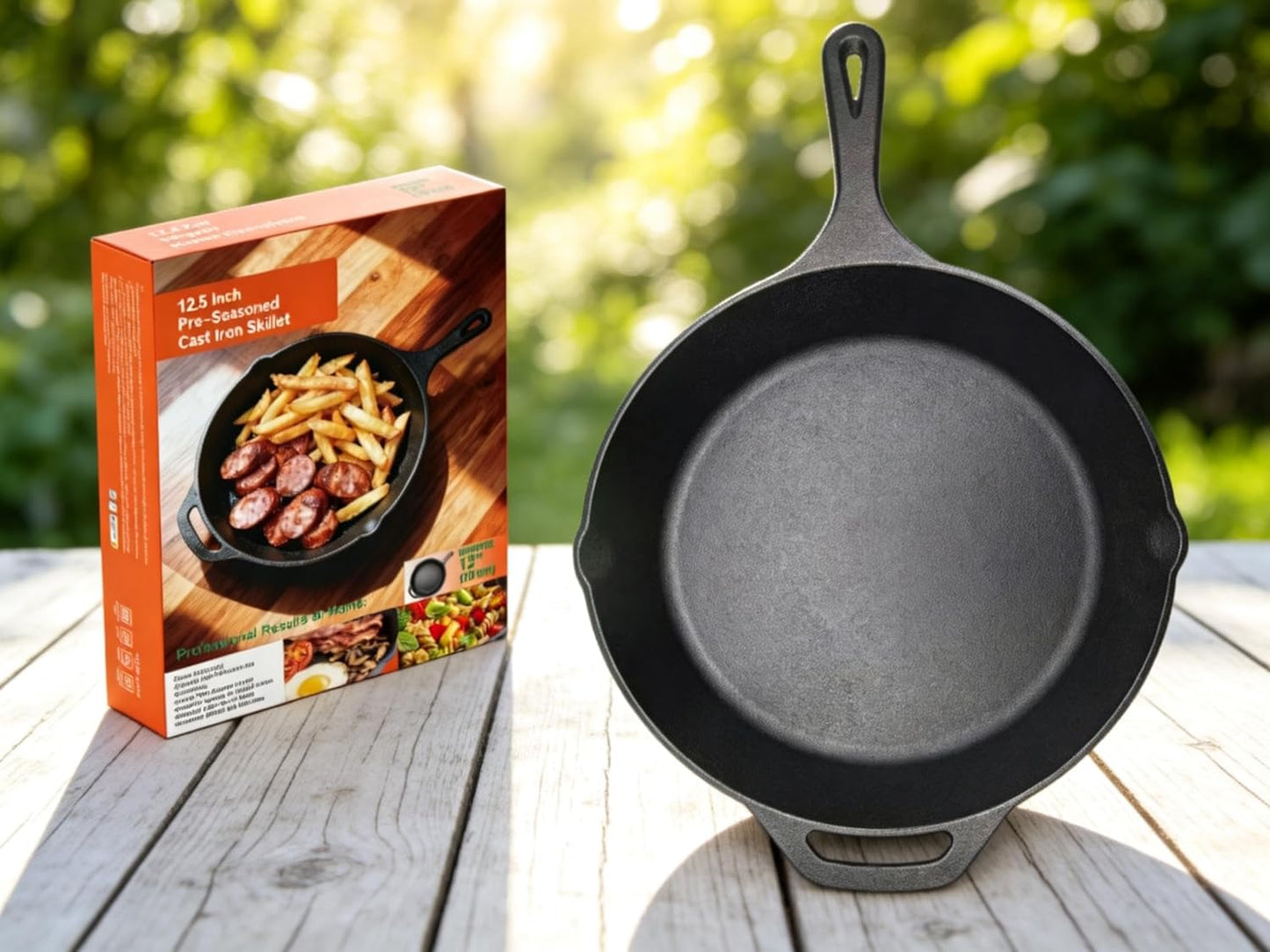Skiennix Pre-Seasoned Cast Iron Skillet - 12.5 Inch Heavy Duty Non-Stick Cooking Pan with Dual Handles