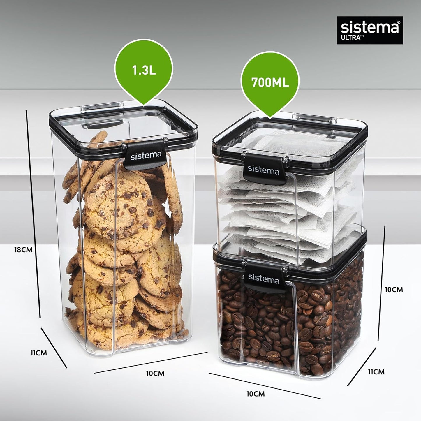 Sistema Tritan Ultra Airtight Storage Containers - 3-Pack, BPA-Free, Stackable & Clear with Locking Clips