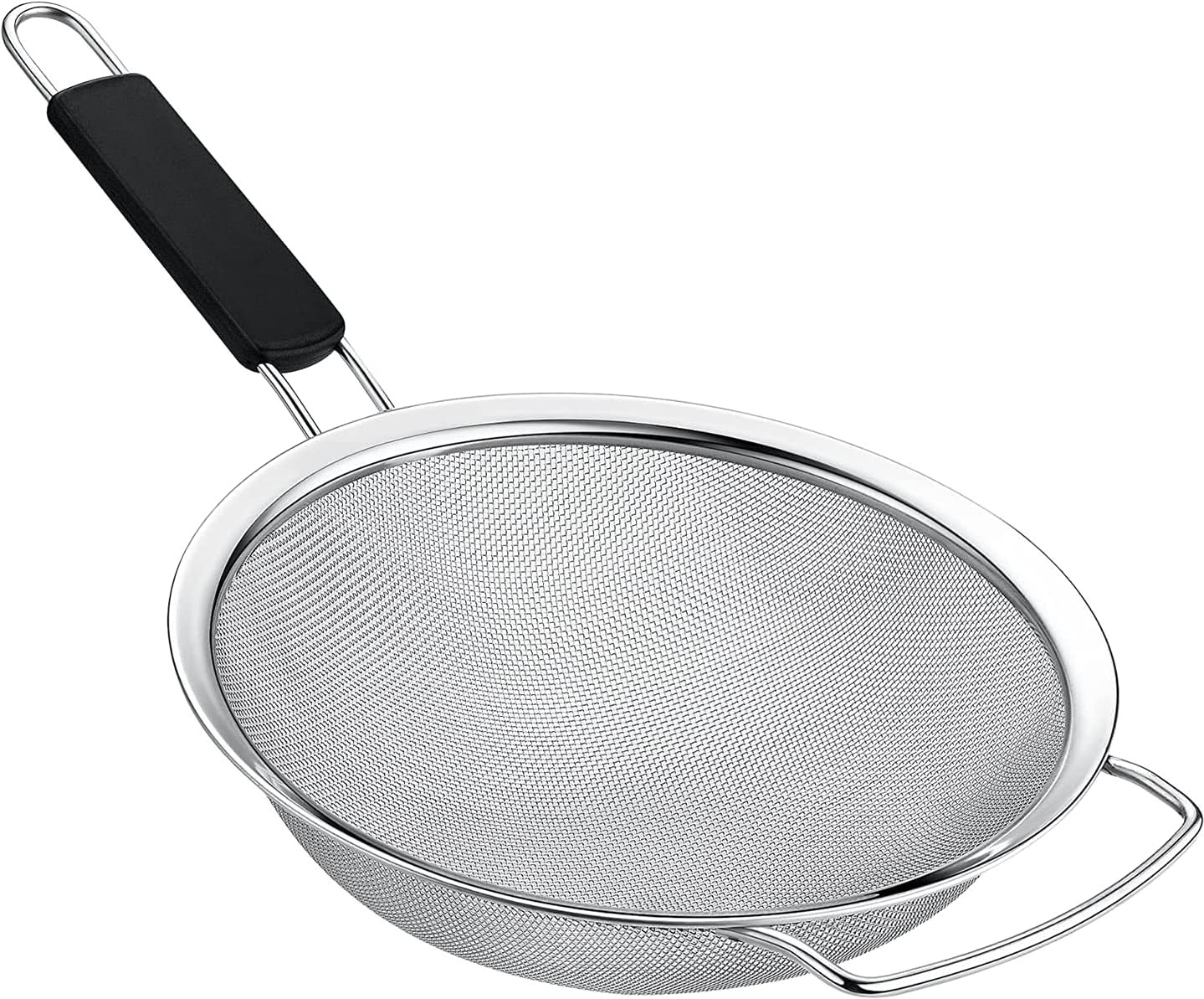 Kafoor 8" Large Fine Mesh Strainer with thermo plastic rubber handle - Sieve Fine Mesh Stainless Steel - Ideal to Strain Pasta, Quinoa and Rice.