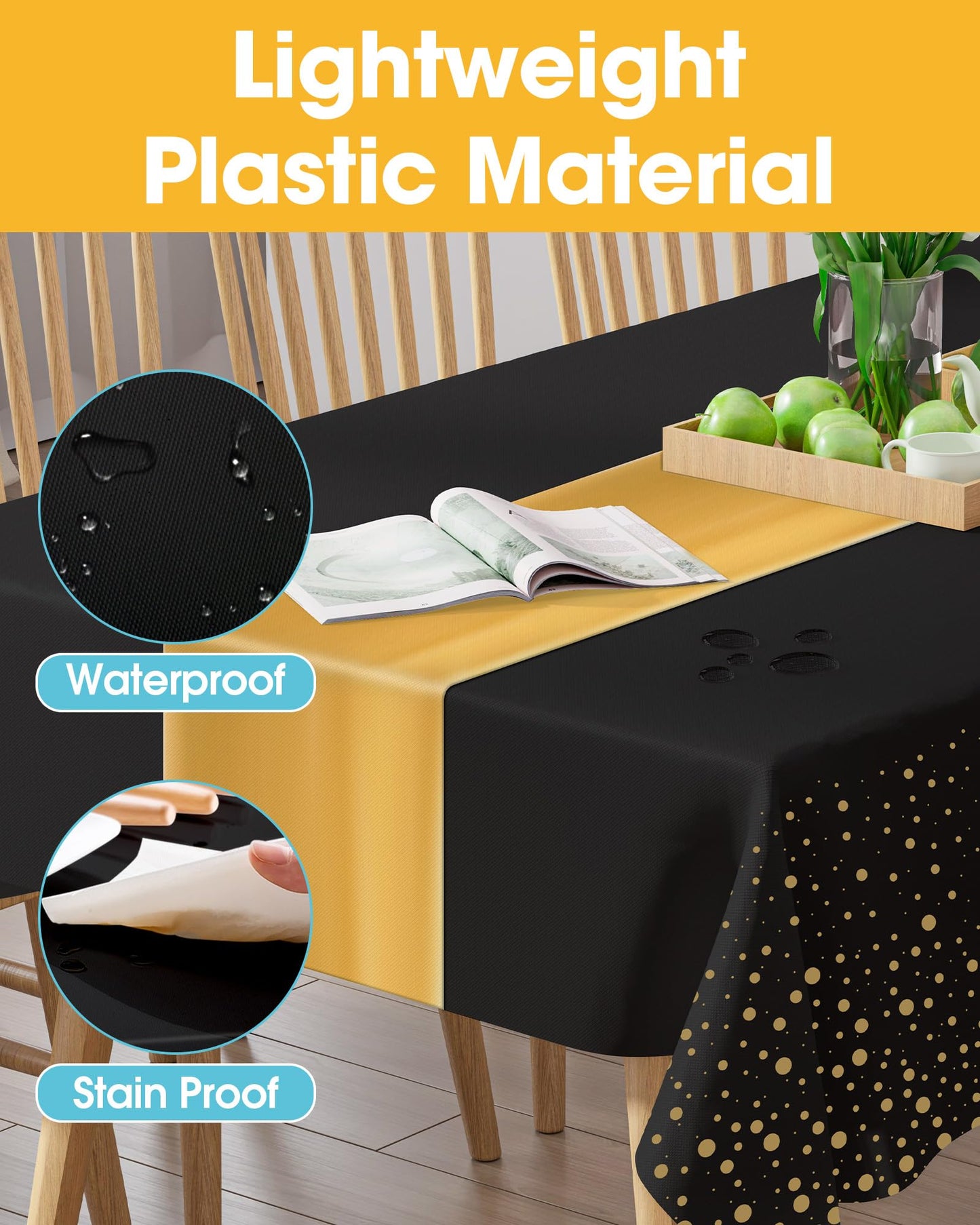 Niuara Graduation Decorations Table Cloth for Rectangle Table and Table Runner Set - 3+3 Pack, Plastic Table Cloth Disposable, White and Gold Tablecloth for Birthday, Wedding, Baby Shower, Christmas