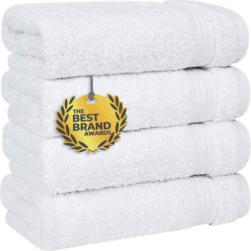 Cotton Paradise Hand Towels - 100% Turkish Cotton, Soft & Absorbent 4-Piece Set | White