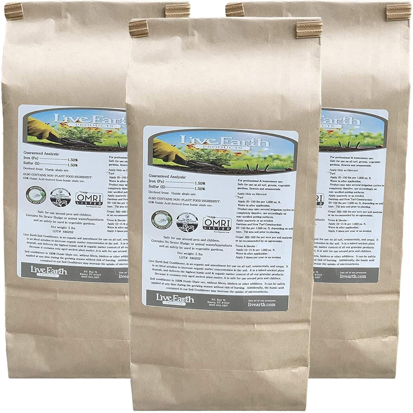 Live Earth Products Humate Soil Conditioner Granules - 15 lbs in Three Convenient 5 lb Bags