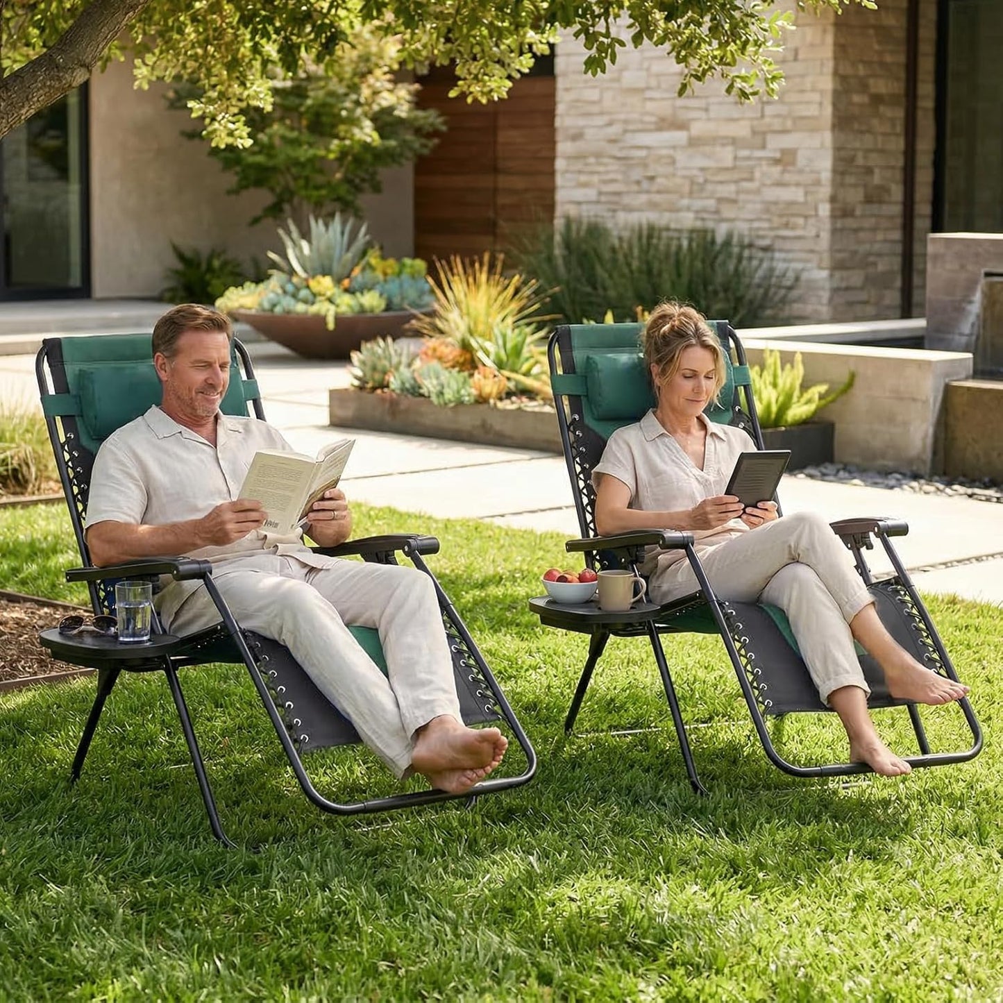 Sweetcrispy Zero Gravity Chairs - Foldable Patio Recliners with Adjustable Pillow & Cup Holder | Supports 400 lbs, Black-Green
