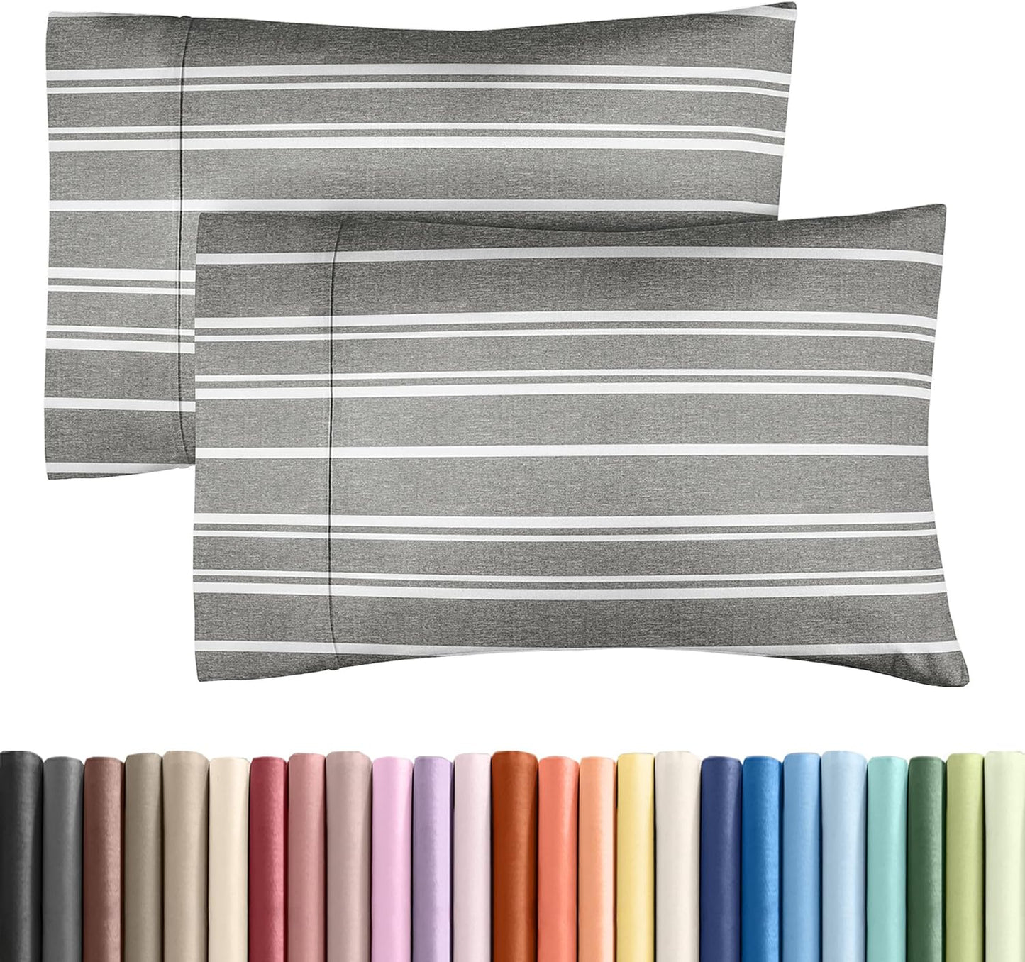 Skiennix Queen Pillow Cases Set of 2 | Ultra Soft Hotel Quality, Wrinkle-Free, Grey Stripes