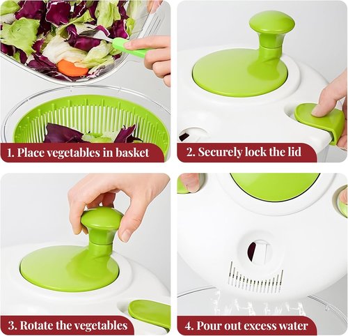 DoubleWave Salad Spinner - Fast Spin & Dry for Fruits, Vegetables & Greens | BPA-Free | 5.3 Quart Capacity