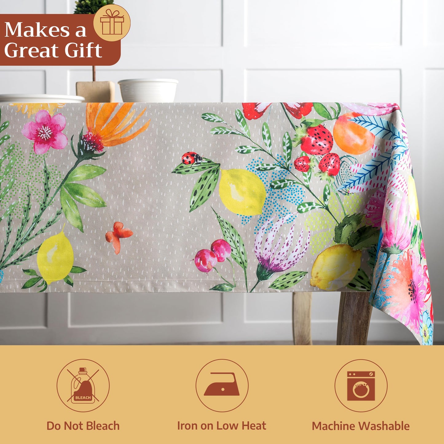 Maison d' Hermine Table Cloth Rectangle Table 100% Cotton 60 x 120 Inches Tablecloth Reusable Decorative for Dining Kitchen Room Farmhouse Home Gifts for Mothers day Spring Summer - Jardin D'Ete - Fog
