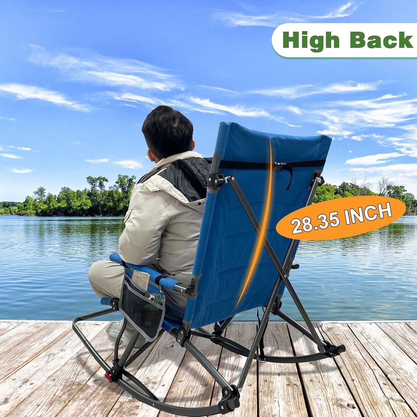 Skiennix Oversized Rocking Camping Chair - 13.8" High Seat with Foot Rest & Headrest | Supports 300 lbs, Includes Carry Bag