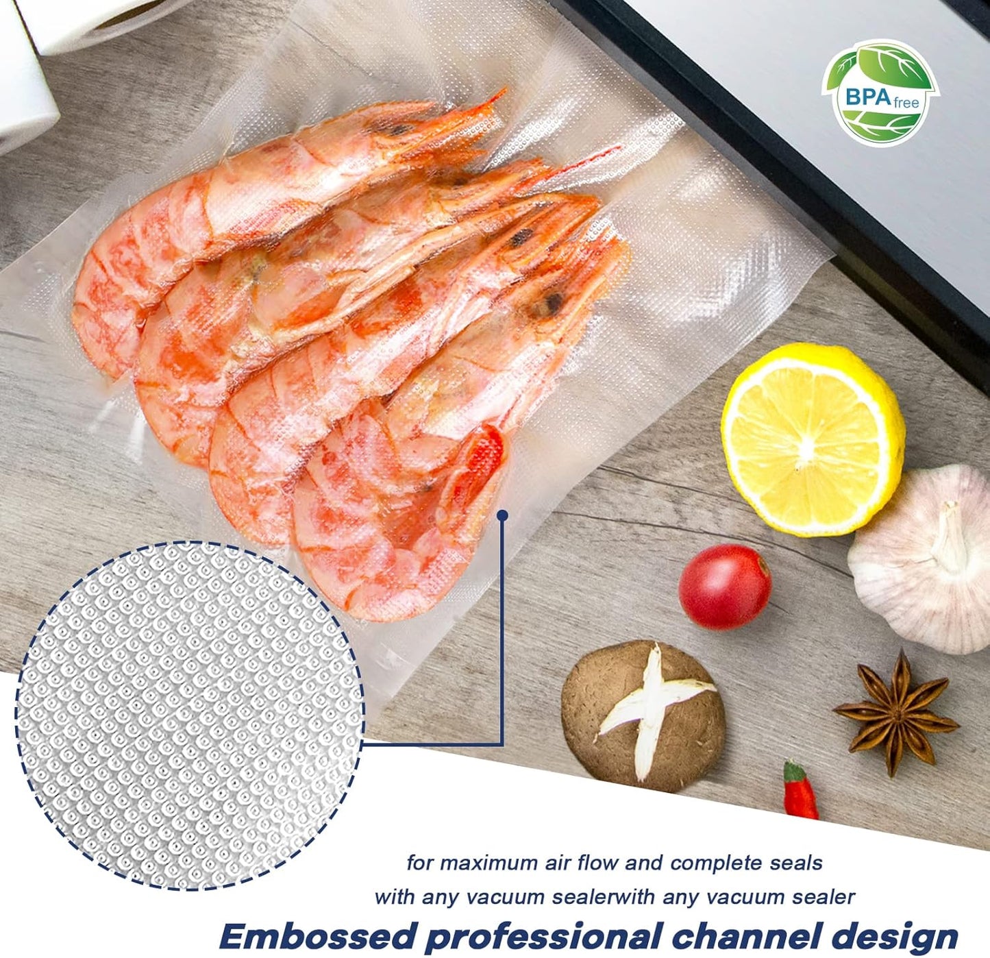 Vacuum Sealer Bags - Skiennix 2 Rolls 8"x50' Heavy Duty BPA-Free Food Saver Bags for Meal Prep & Storage