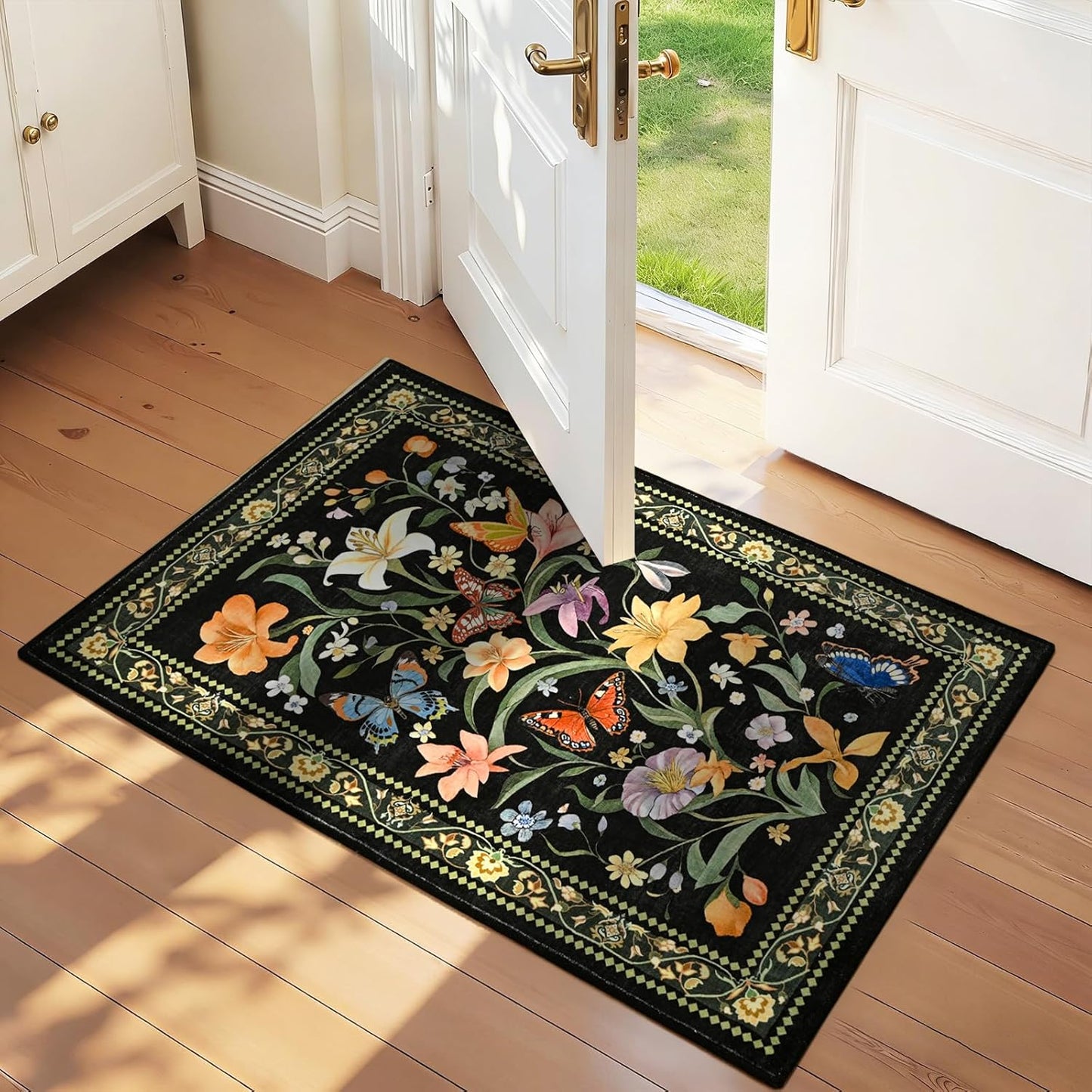 Skiennix 2x3 Small Rugs - Non-Slip Washable Area Rug with Soft Low Pile Floral Design for Entryway, Kitchen, and Bedroom
