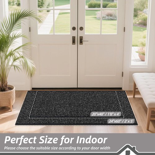 BEQHAUSE Dirt Trapper Door Mat - Non-Slip, Washable, Absorbent Entrance Mat | 24" x 60", Black