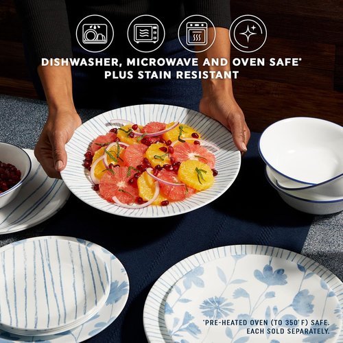 Corelle 6-Piece 8.5" Vitrelle Glass Lunch Plates Lightweight, Scratch Resistant - Botanical Stripes