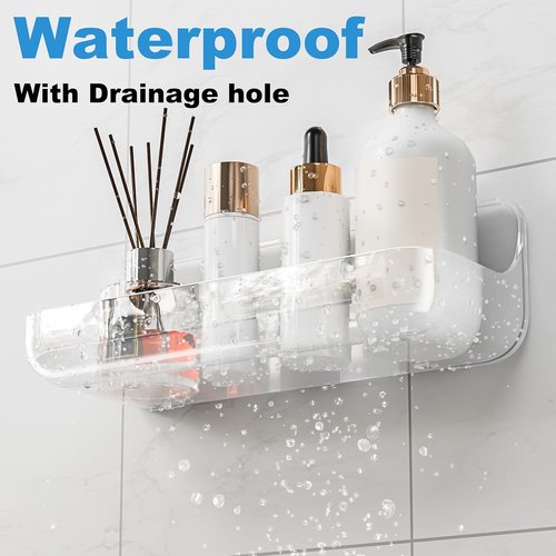 Adhesive Shower Caddy - 2 Pack Acrylic Bathroom Shelves | No Drill Wall Mount Organizer