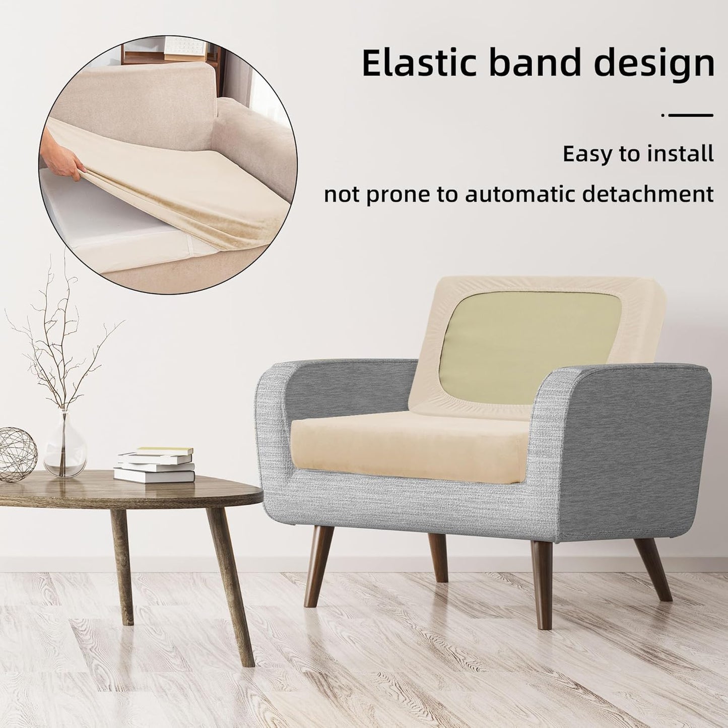 BIETYONE 8Pcs Stretch Velvet Patio Cushion Covers - Fluffy, Washable Slipcovers for Outdoor & Indoor Use | Beige