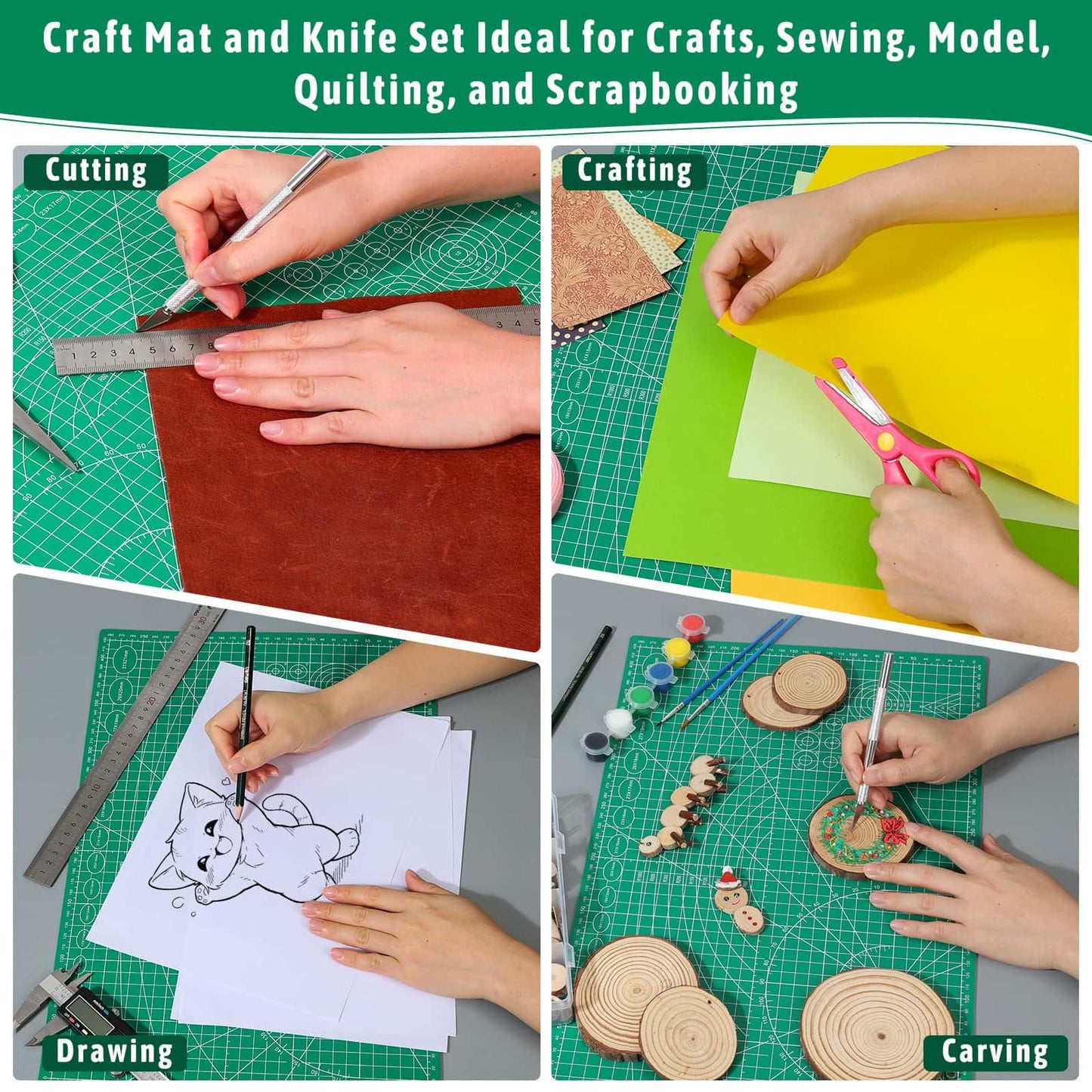 5 Pack Self Healing Cutting Mats and Exacto Knife Set, Sewing Mats with Precision Cutters and Extra 50Pcs SK5 Steel Blade 12" x 18" Work Mat for Crafts, Scrapbooking and Quilting