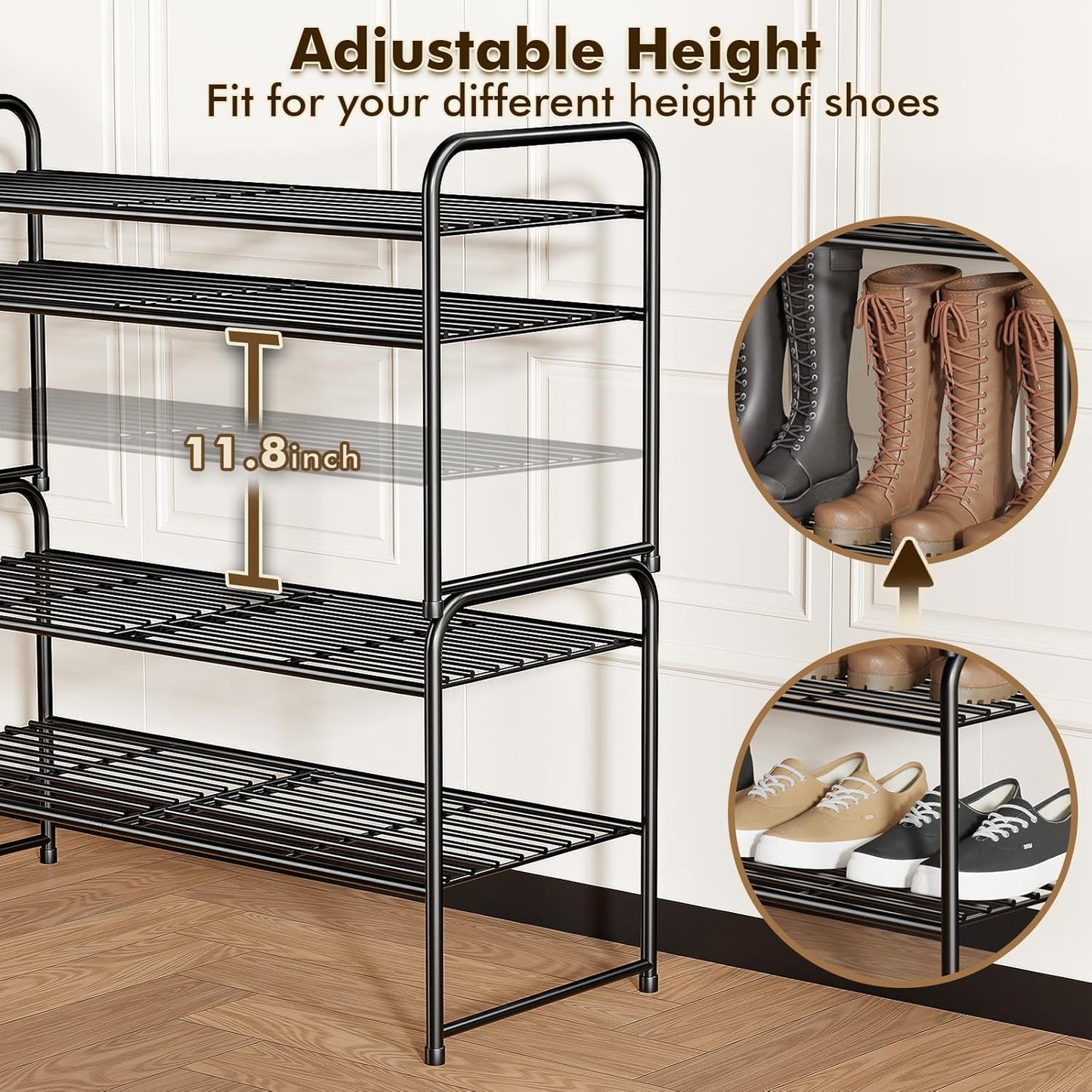 SUFAUY Shoe Rack - 2-Tier Heavy Duty Metal Organizer | 33" Wide, Stackable, Black Finish