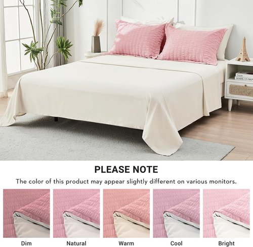 HYMOKEGE Twin XL Comforter Set - 5-Piece Seersucker Luxury Bedding in Pink/Ivory for All Seasons