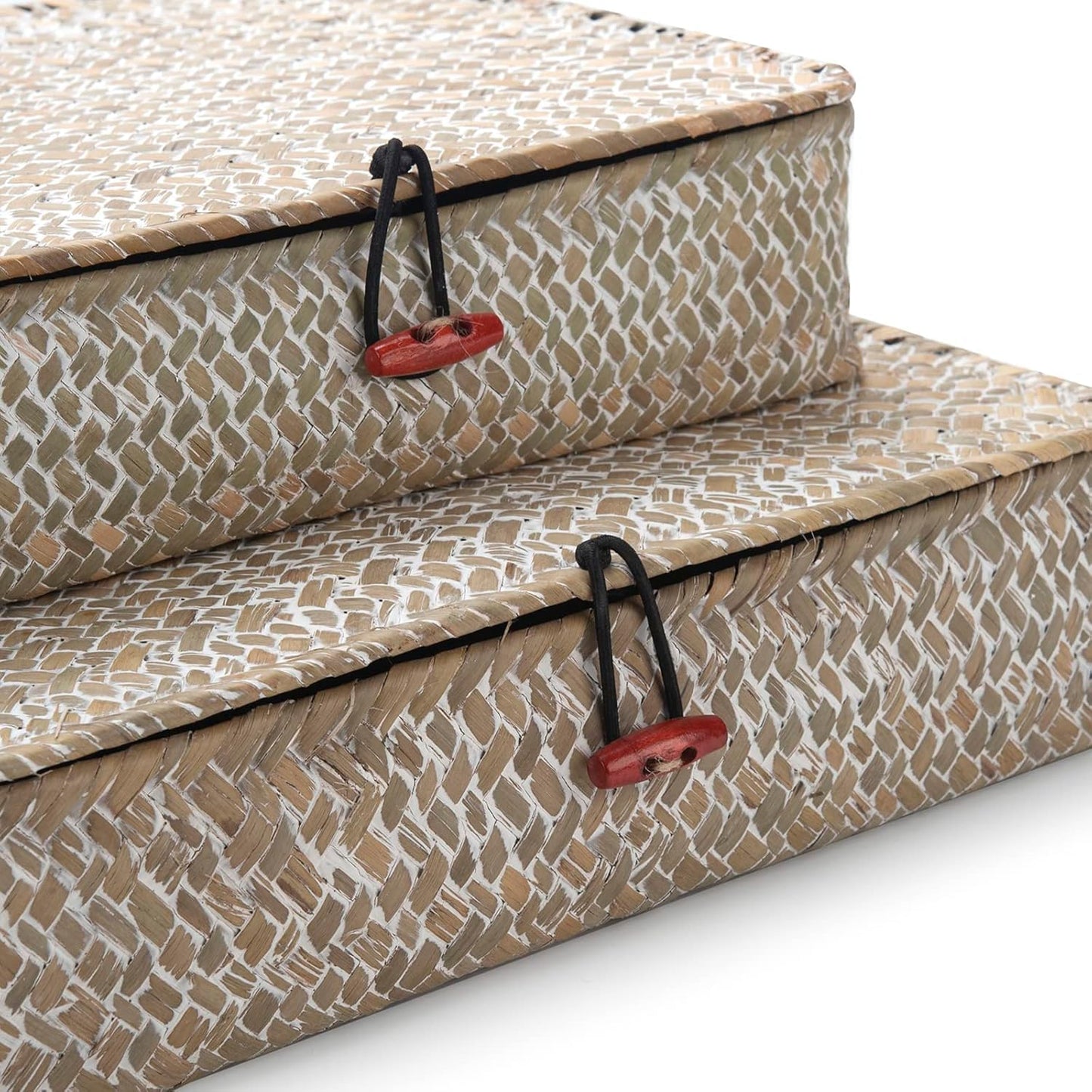 Seagrass Storage Baskets - Decorative Woven Baskets with Lid for Organizing | Whitewash Finish