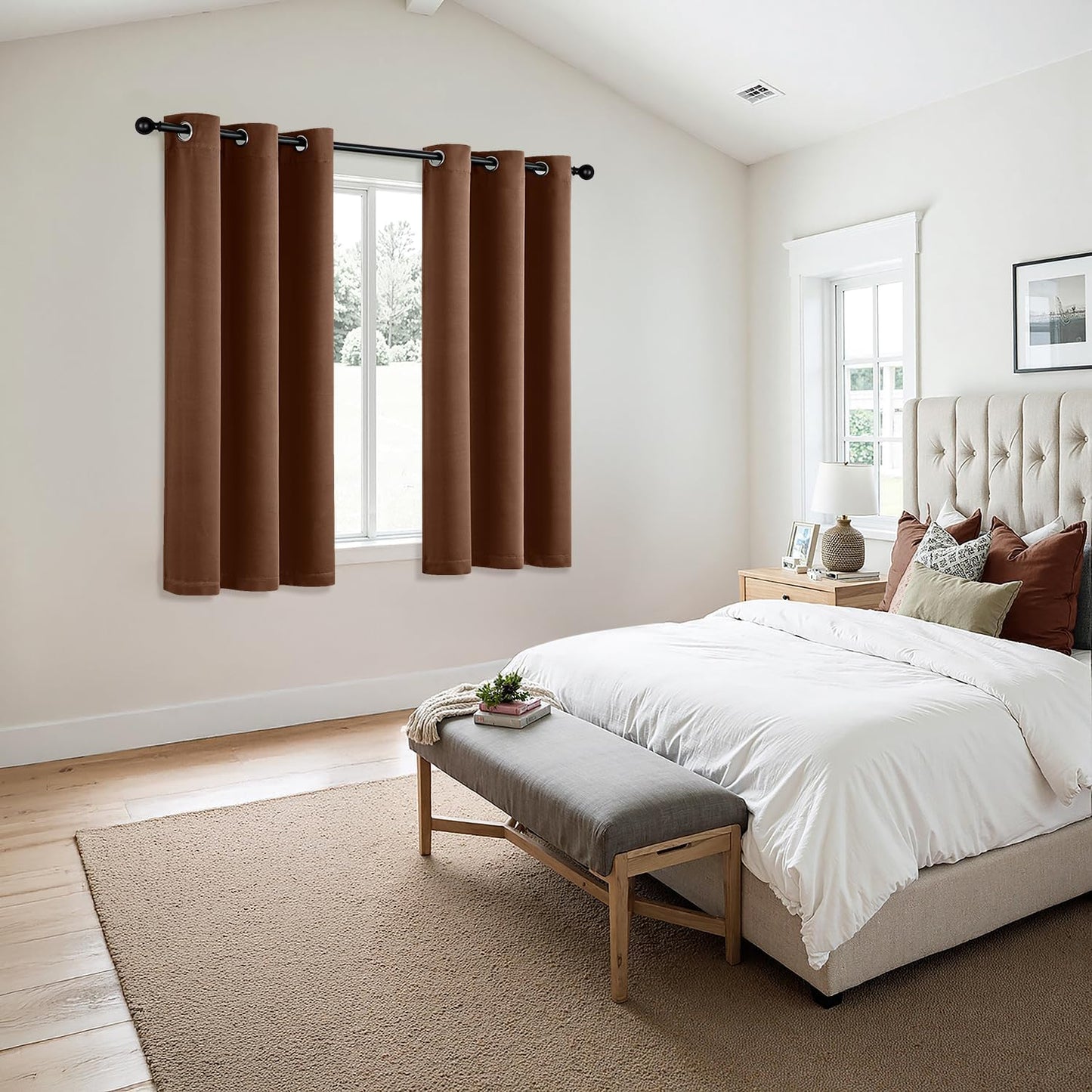 MIULEE Blackout Curtains - Thermal Insulated Room Darkening Drapes | 63-Inch Grommet Panels in Mocha Brown