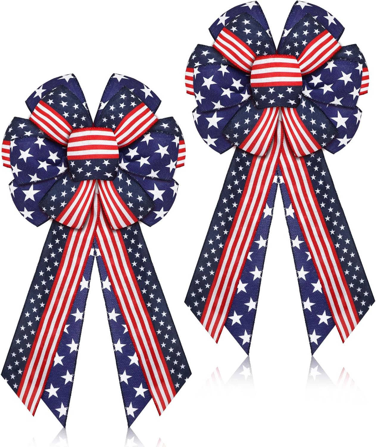 Riceshoot Patriotic Burlap Bows - 4th of July Tree Topper | USA Red, White & Blue Stars - 2 Pcs Set