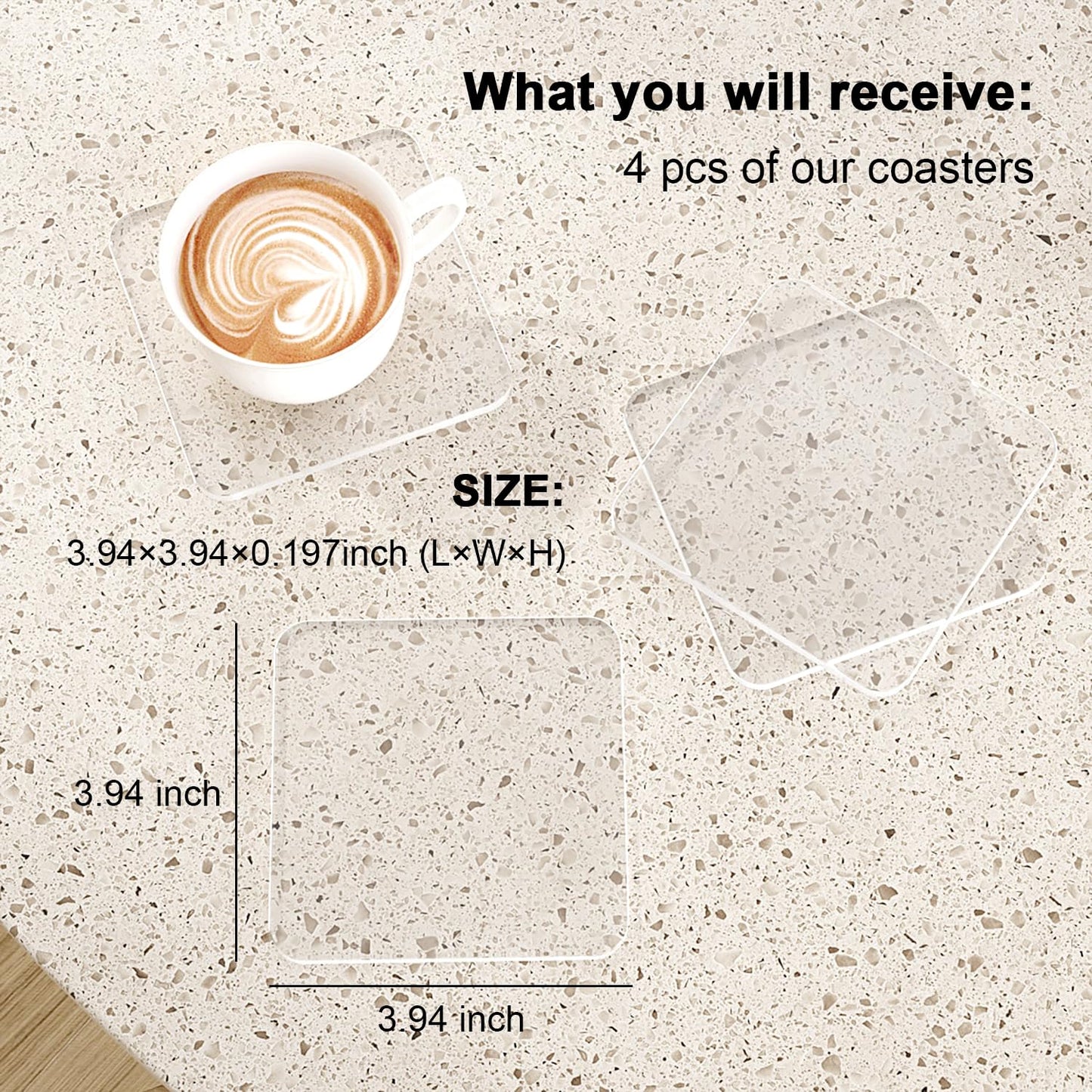 Sweet Elegance Acrylic Coaster, Rectangular Bar Drink Coaster, Clear Square Shaped Coffee Cup Coaster, for Tabletop Protection and Accessories Display Durable Decorations for Home Festival (Clear)