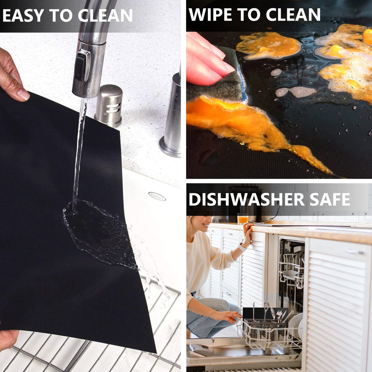 2 Pack Oven Liners for Bottom of Oven, 16 x 24" Heavy Duty Non-Stick Oven Floor Protector Mats, 500°F/260°C Heat Resistant Fiberglass Teflon Liner, BPA PFOA Free for Electric & Gas Ovens, Black
