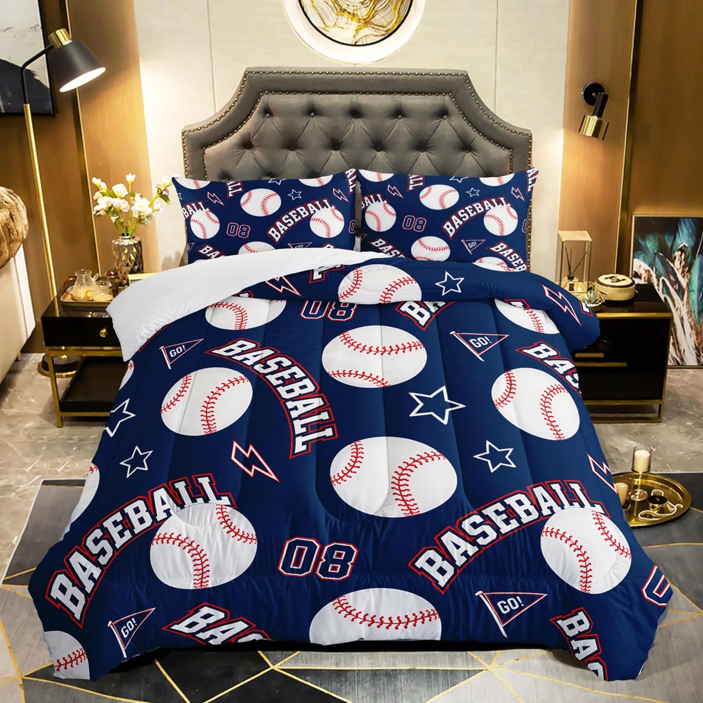 QOOMO 3D Baseballs Comforter Twin Size,Blue Baseball Kids Bedding Set,3Pcs Bedding Set Printed Comforter with 2 Pillowcases,Down Alternative,Soft and Lightweight,for All Seasons