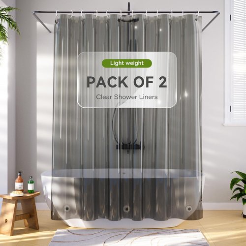 Clear Black Shower Curtain Liner - Waterproof PEVA 72x72 | 2-Pack with Strong Magnets & Rustproof Grommets