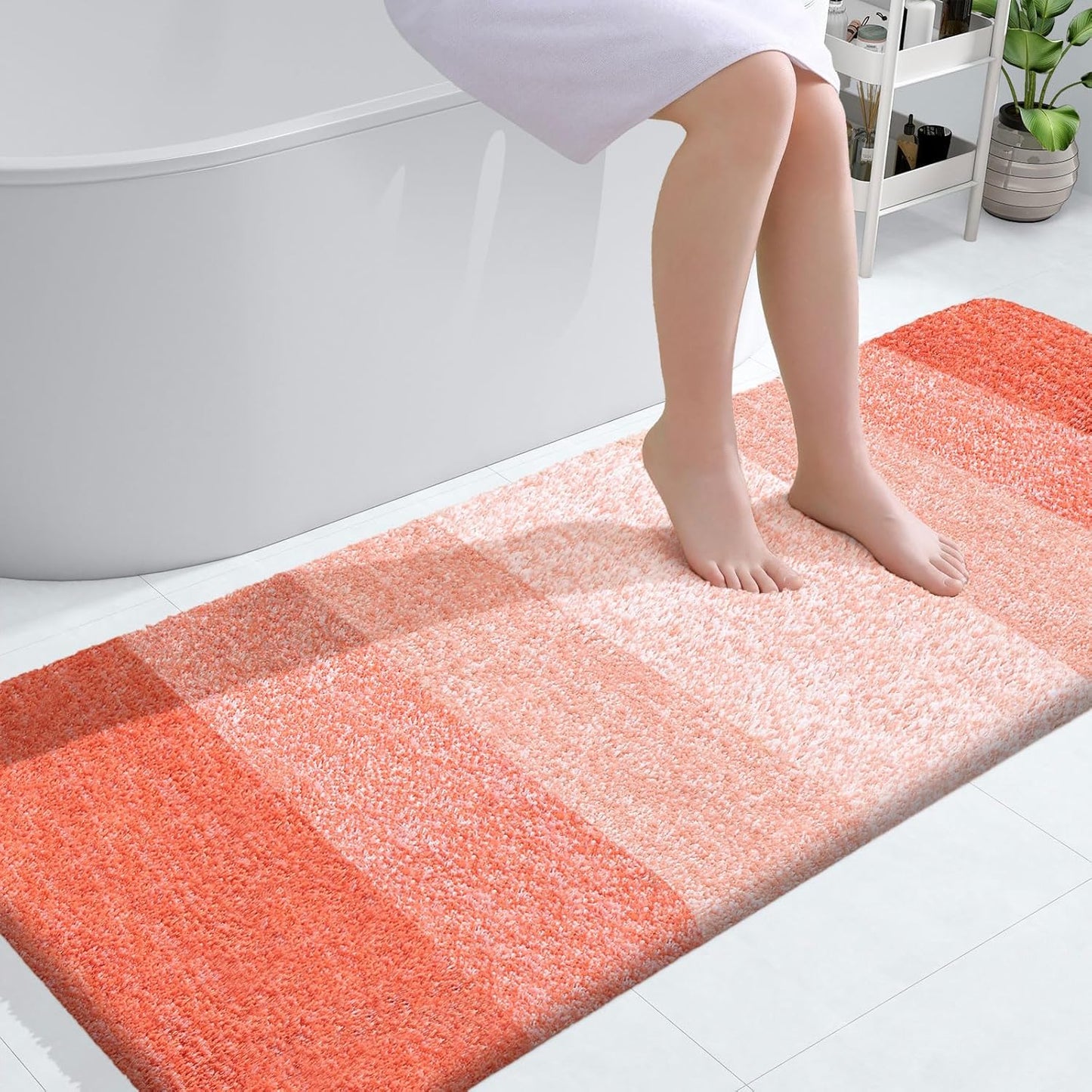 OLANLY Large Bathroom Rug Mat - Extra Soft Microfiber, Quick Dry, Machine Washable | Coral 54x24 Inches