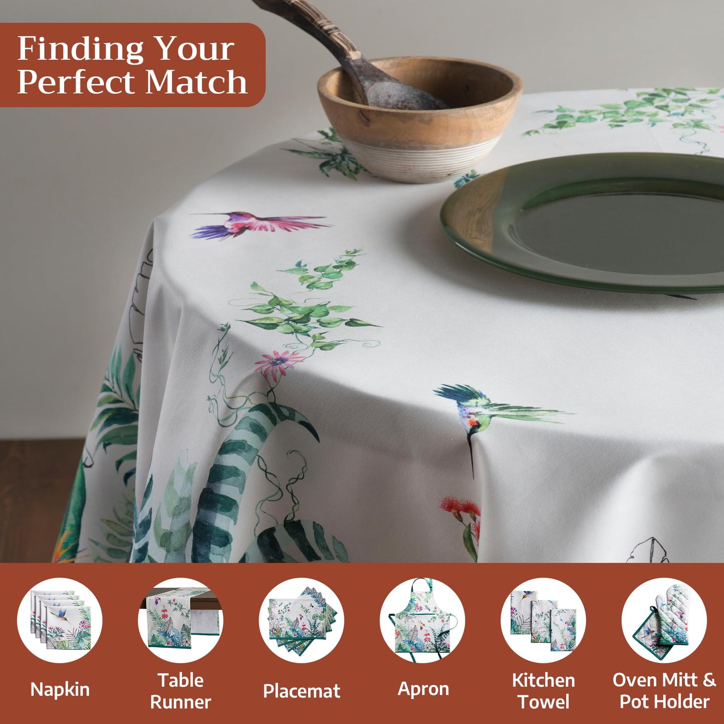 Maison d' Hermine Table Cloth Round Table 100% Cotton 63 Round Inches Tablecloth Reusable Decorative for Dining Kitchen Room Farmhouse Home Gifts for Mothers Day Spring Summer - Tropiques