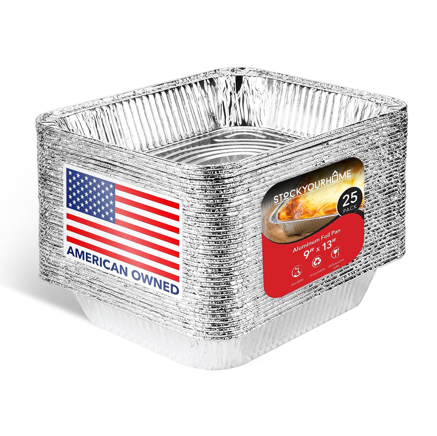 Stock Your Home Aluminum 9x13 Disposable Foil (25 Pack) – Half Size Deep Steam Table for Cooking, Heating, Storing, Prepping Food