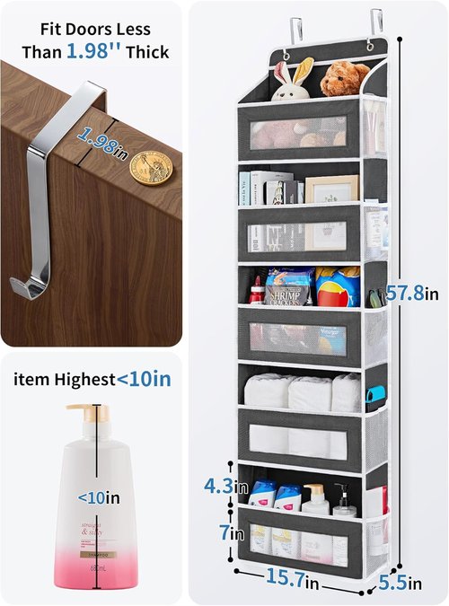 JARLINK Over The Door Organizer - 5 Shelf Hanging Storage with Large Capacity Pockets | Anti-Tilt Design, Black