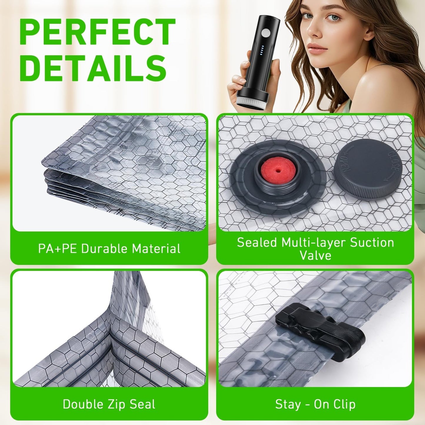 Vacuum Seal Bags for Clothing by [Brand Name] - Wireless Electric Pump Included | 9 Pack Space Saver for Travel & Home