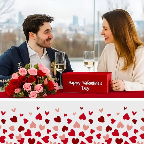 Childom 2 Pcs Valentines Day Tablecloths for Valentines Day Decorations,54" x 108" Disposable Plastic Tablecloths,Rectangle Heart Table Cover for Party Decorations Mothers Day Anniversary Birthday