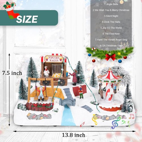 Afirst Christmas Village Houses - Lighted Collectible Figurines with Rotating Carousel & Musical Display | Indoor Decoration