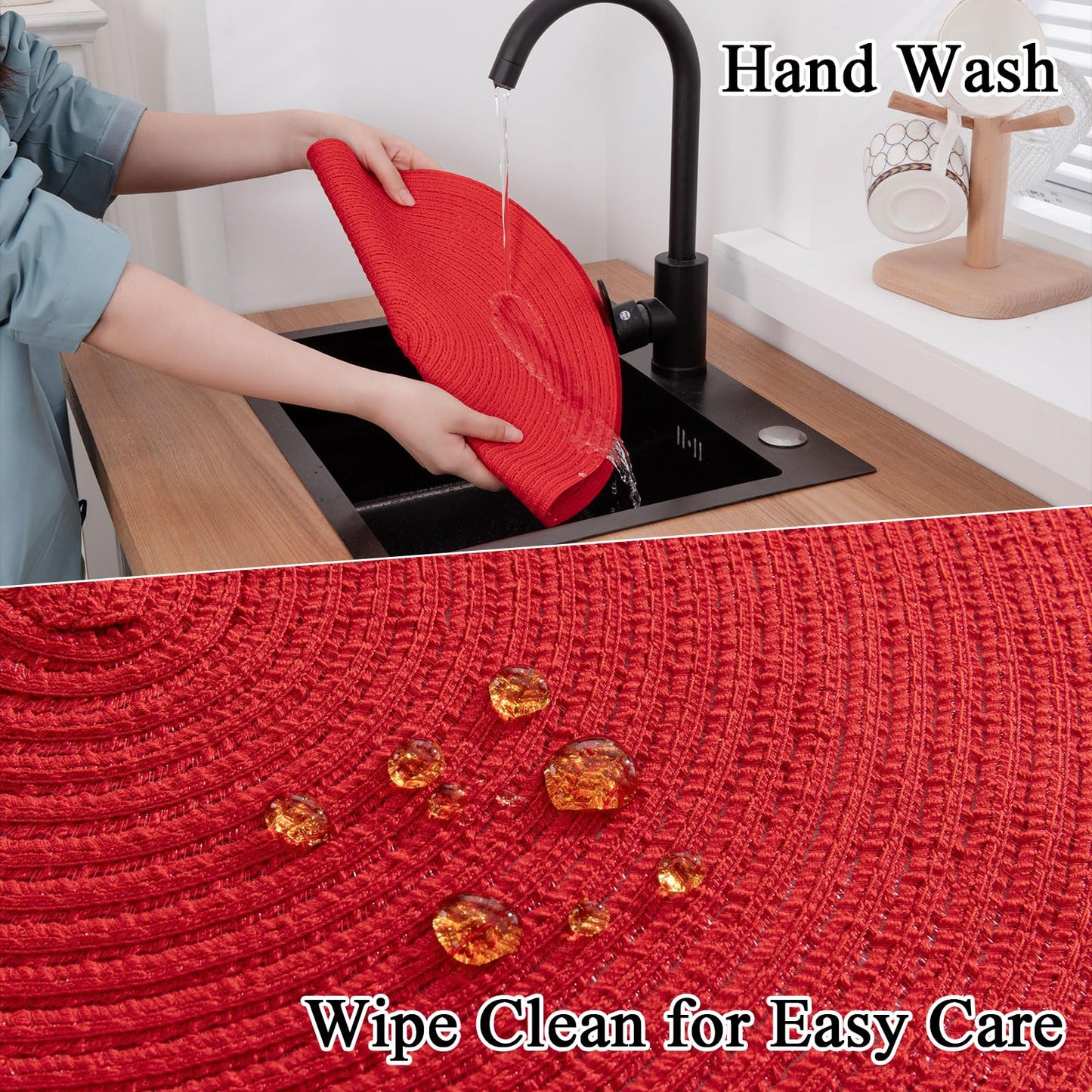 SHACOS 15 inch Round Placemats Set of 6 Braided Non Slip Washable Place Mats for Dining Tables Kitchen Table Mats Home Wedding Party Decor (Red, 6)