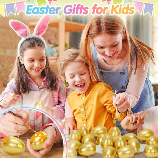 SevenQ Plastic Easter Eggs Empty 2.3” 50Pcs, Fillable Golden Egg for Easter Basket Stuffers Gifts for Kids Party Favors Pinata Goodie Bags Treasure Box Toys Fillers Easter Egg Hunt Games Decorations